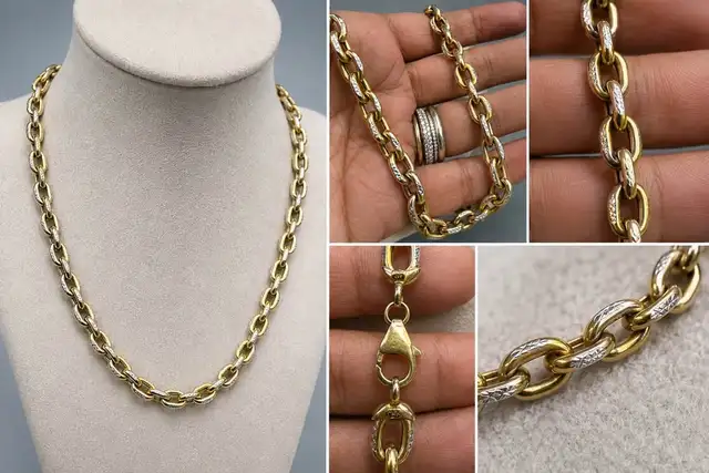 10K Italian Two Tone Solid Link chain 18"