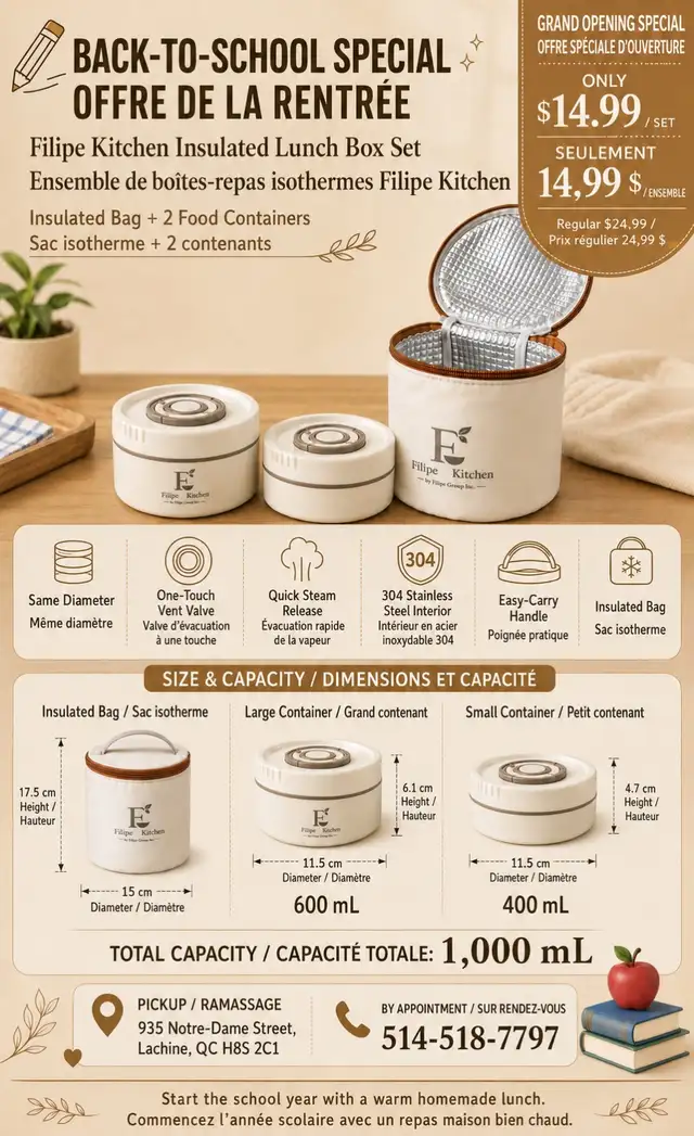Insulated Lunch Box Set / Ensemble de boîtes-repas – $14.99