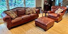 100% Cowhide Couch Chair and Ottoman
