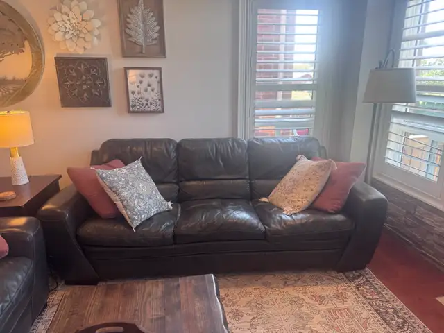 Grey leather sofas