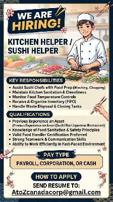 Kitchen Helper / Sushi Helper (Full-Time / Part-Time)
