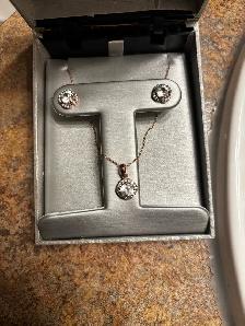 White Sapphire Pendant Necklace and Stud Earrings Set
