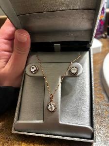 White Sapphire Pendant Necklace and Stud Earrings Set - Photo 2