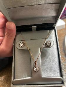 White Sapphire Pendant Necklace and Stud Earrings Set - Photo 3