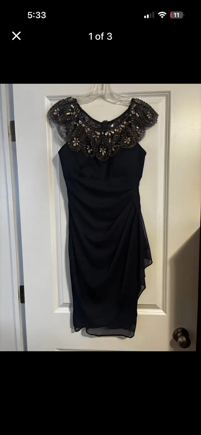 XScape Navy Blue Medium Dress with Beadwork