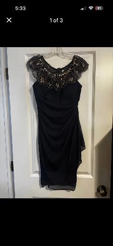 XScape Navy Blue Medium Dress with Beadwork