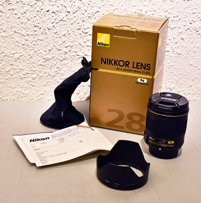 Nikon 28mm f/1.8 Prime Lens with Hood (New in Box)