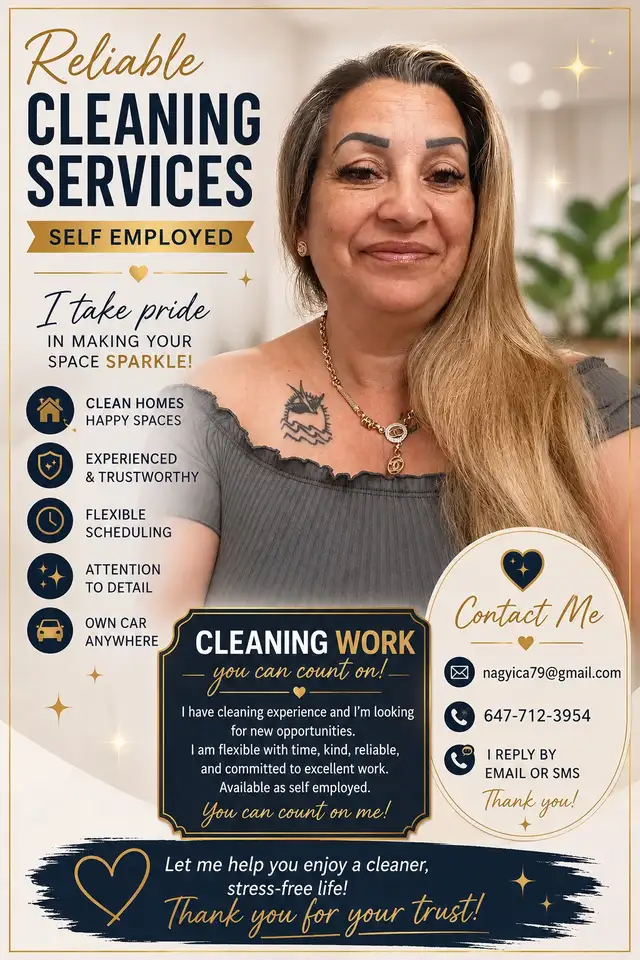 Experienced & Reliable Self-Employed Cleaner – Toronto & GTA
