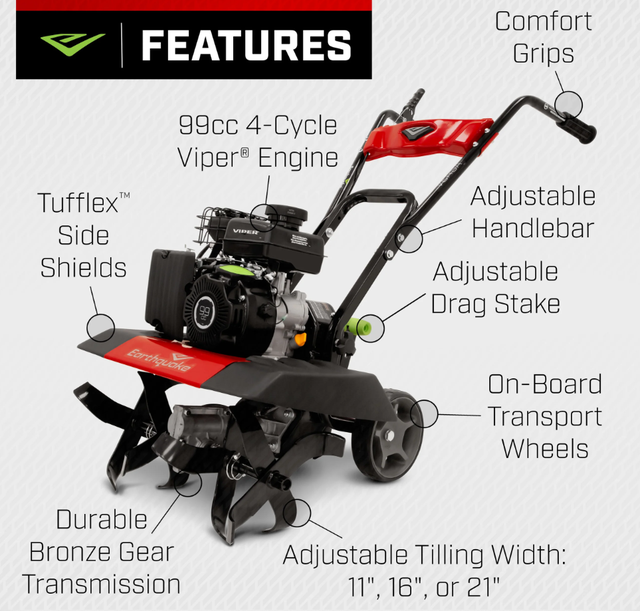 Like New Earthquake Versa Front Tiller Cultivator, 99cc 4-Cycle