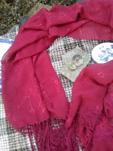 CHARMING FOLK-FAIRY FRINGED SCARVES Rouge Red & Soft Crème - Photo 2