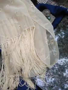 CHARMING FOLK-FAIRY FRINGED SCARVES Rouge Red & Soft Crème - Photo 3