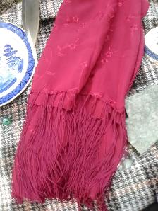 CHARMING FOLK-FAIRY FRINGED SCARVES Rouge Red & Soft Crème - Photo 4
