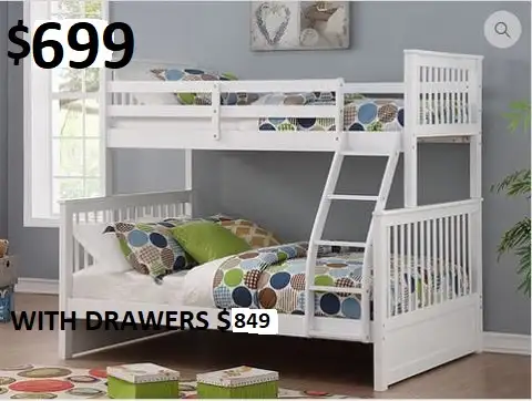 SINGLE/DOUBLE BUNK BEDS, MANY COLOURS STARTING AT $529