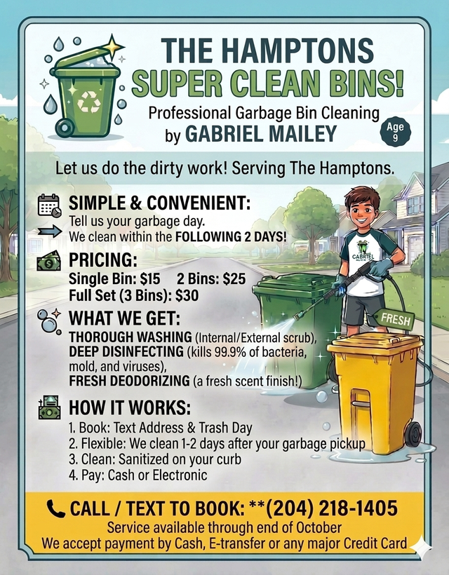 Trash & Compost Bin Cleaning - Hamptons & surrounding area (NW)