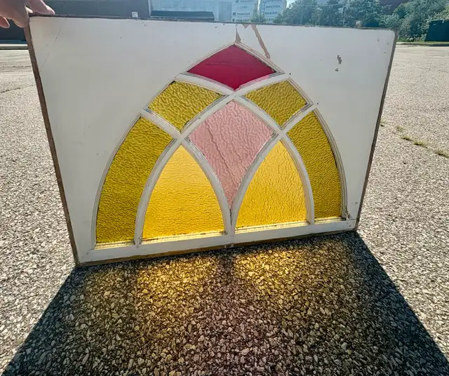 Vintage Stained Glass Window Panel (w Art Deco Geometric Design)
