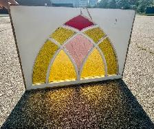Vintage Stained Glass Window Panel (w Art Deco Geometric Design)