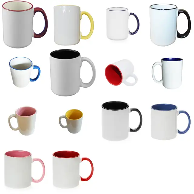 1pc 15oz Ceramic Rim Inner Handle Two-Tone Mug Heat Press 001445