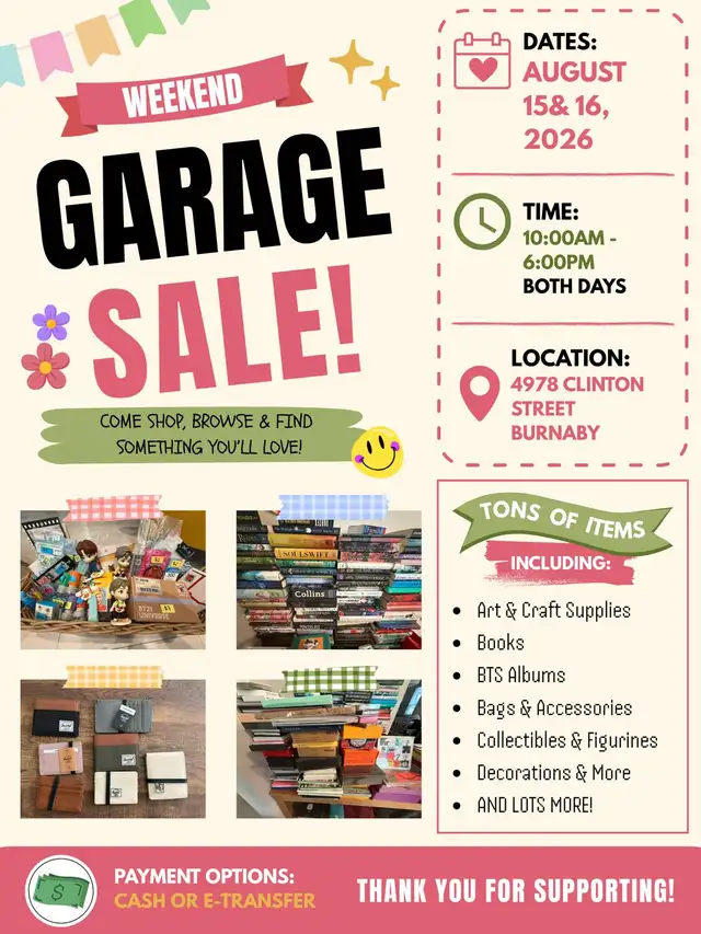 GARAGE SALE - BURNABY - ENDS AUG.31ST
