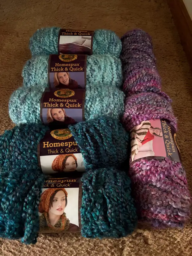 Lion Brand Homespun and Red Heart Pomp-a-Doodle Yarn