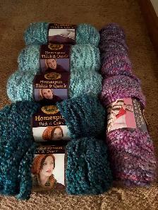 Lion Brand Homespun and Red Heart Pomp-a-Doodle Yarn