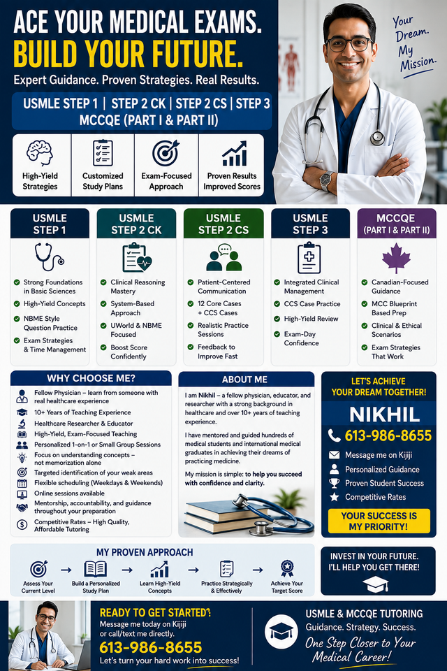 USMLE & MCCQE Tutoring by Physician | 10  Years Teaching Exp