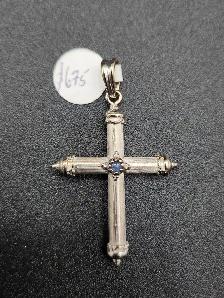 18k White Gold Cross with Sapphire