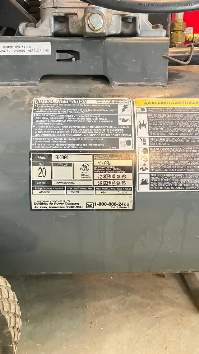 5hp/20 gal compressor for sale by owner