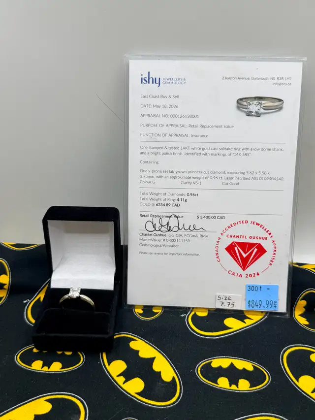 14KT White Gold 0.96ct Lab Diamond Solitaire Ring (#3001)