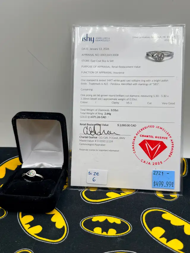Pandora 14KT White Gold .55ct Lab Diamond Solitaire Ring (#2721)