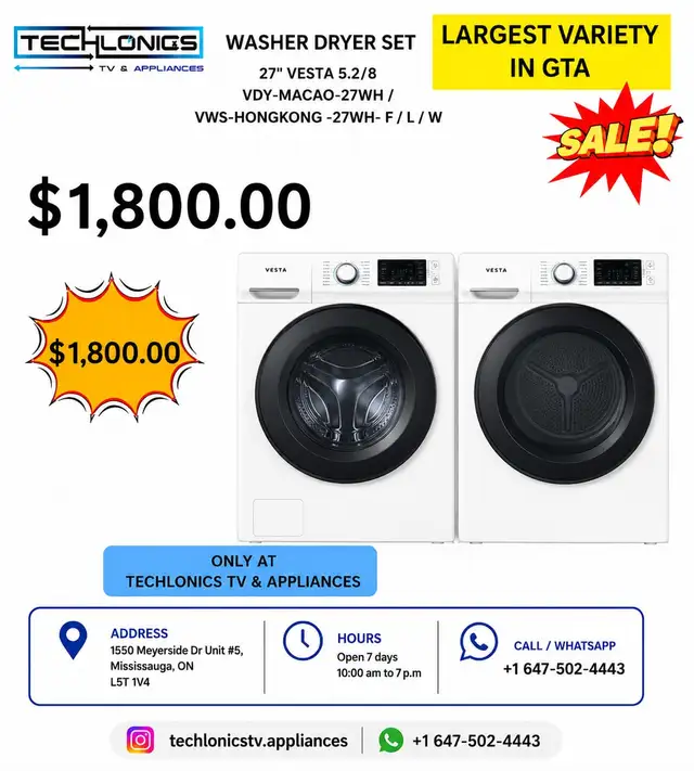 Vesta 27' Washer Dryer Set | Brand New   2 Year Warranty
