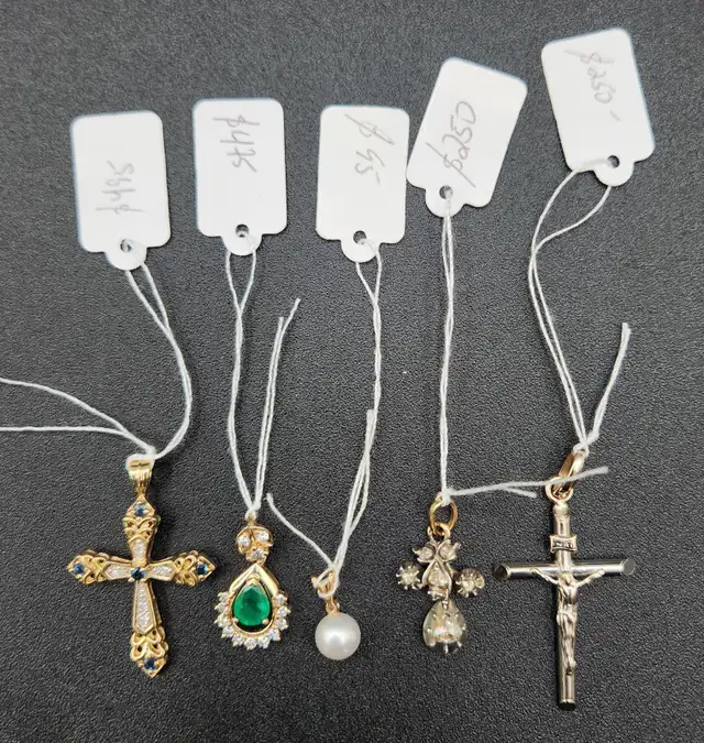 14k Solid Gold Pendants: Emerald, Diamond, Pearl, Sapphire