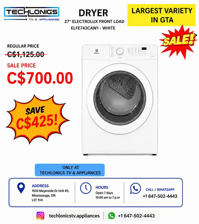 Electrolux 27' Front Load Dryer ELFE743CAW1