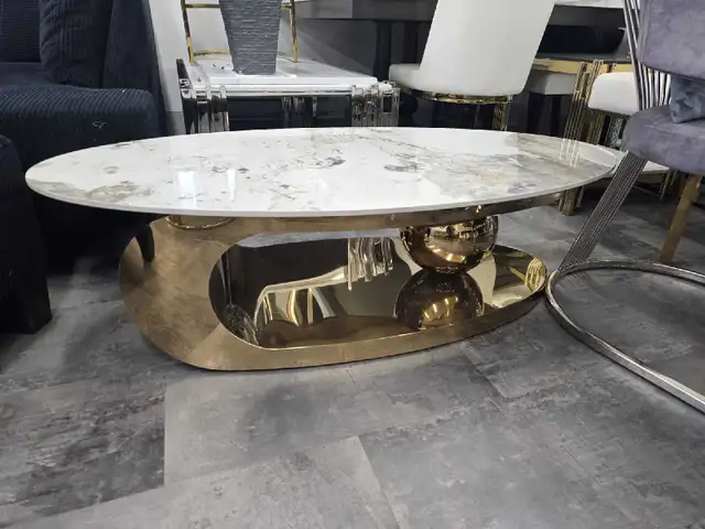 Modern Marble Coffee Table with Gold Base