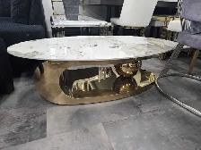 Modern Marble Coffee Table with Gold Base