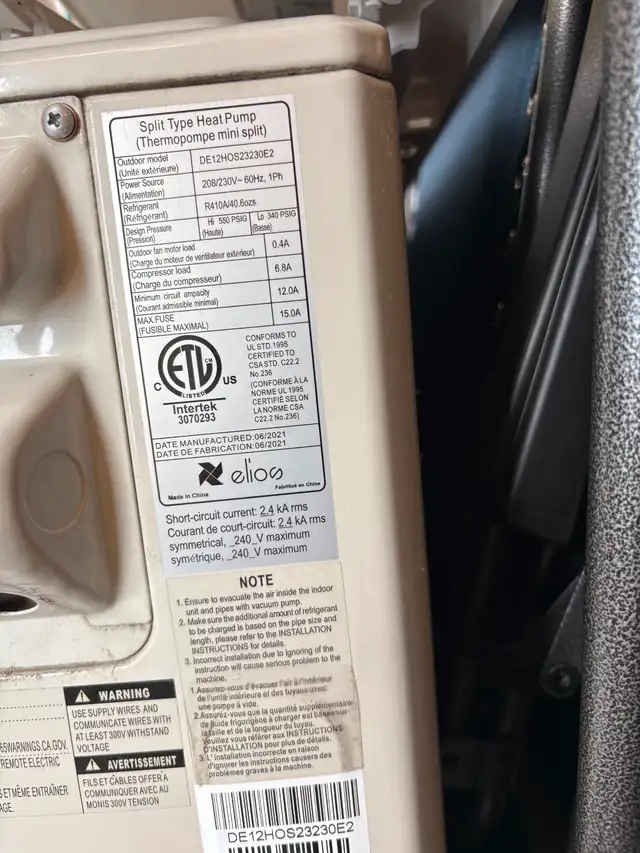 Thermopompe Élios 12000 btu