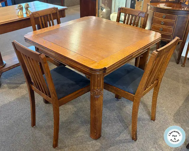 Vintage Oak Draw Leaf Table with 4 Chairs at Charmaines