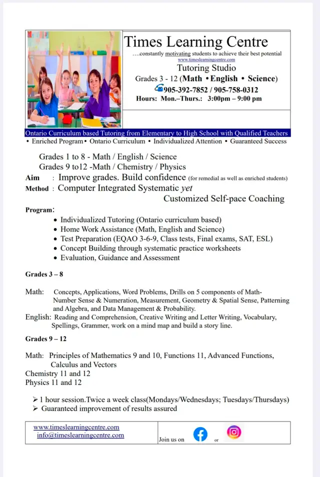 Elem. & High School Math,English & Science tutoring in Newmarket
