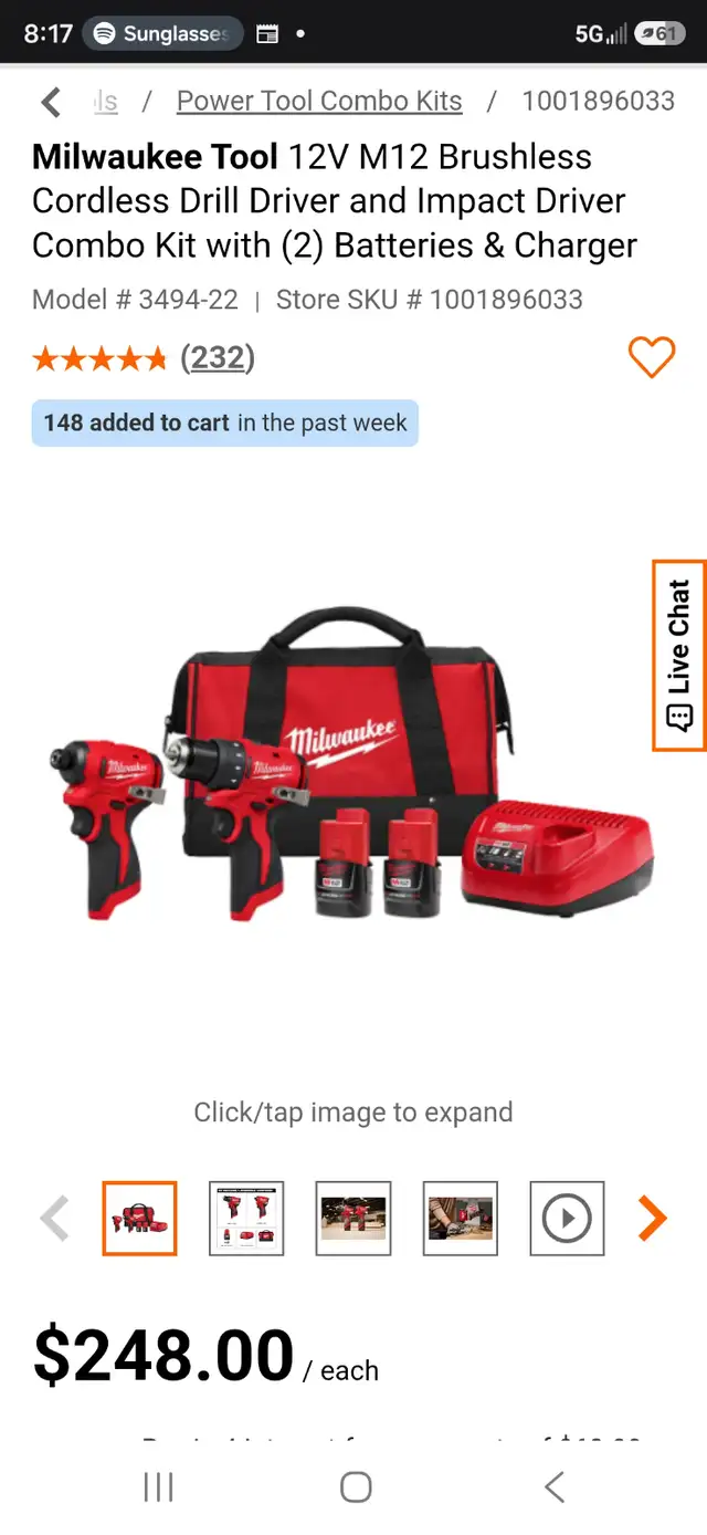 Milwaukee Tool 12V M12 Brushless Cordless Drill Driver Tool Kit