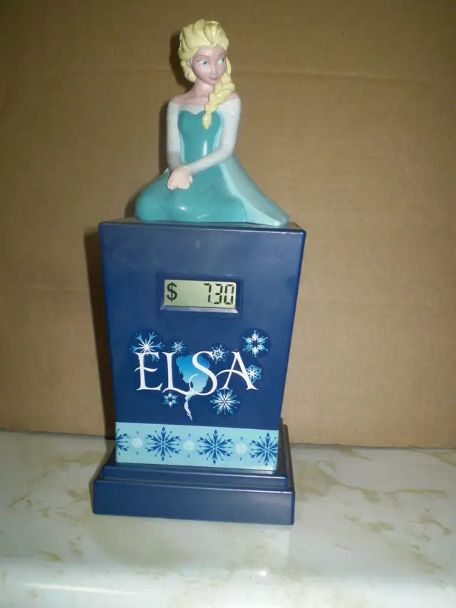 DISNEY FROZEN ELSA COIN BANK-KEEPS COUNT-USED- $20