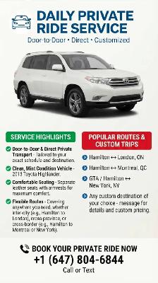 DAILY PRIVATE RIDE SERVICE Door-to-Door • Direct • Customized