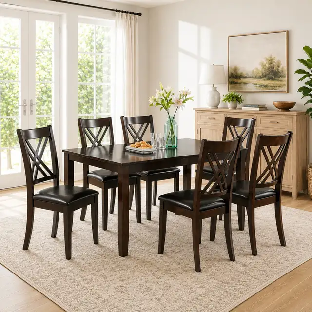 Brand New 7-Piece Wooden Dining Set In Espresso Finish Big Sale