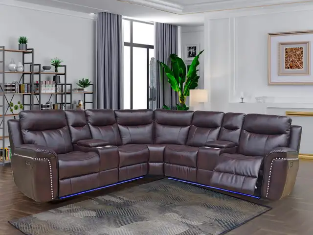 Brand New 3 PC Power Recliner Sectional With LED Lights In Sal