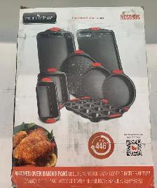 NutriChef NCSBS8S Baking Pans w/ Heat Red Silicone Handles, 8 Pi