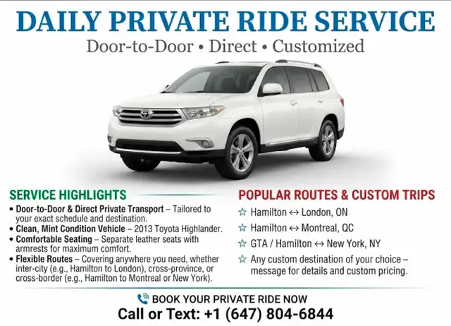 DAILY PRIVATE RIDE SERVICEDoor-to-Door • Direct • Customized