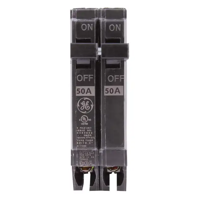 DISJONCTEUR G.E 2 POLE 50 AMPERES NEUF NEW THQP250
