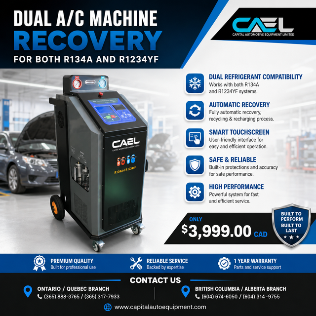 NEW CAEL Dual A/C Dual Recovery Machine R134A/R1234YF–Certified
