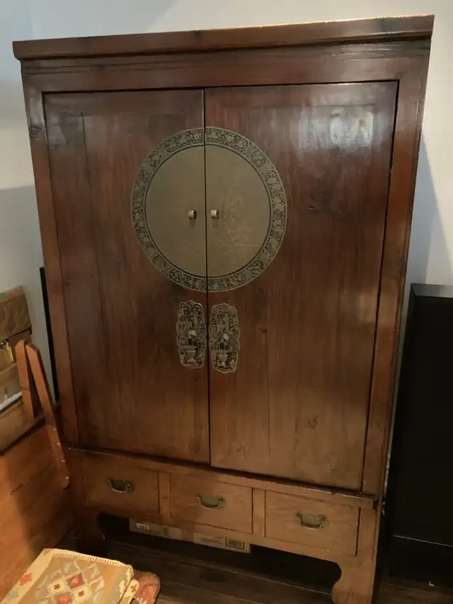 Asian Wedding Cabinet- Brass Plate Front - Storage Cabinet