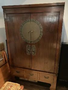Asian Wedding Cabinet- Brass Plate Front - Storage Cabinet