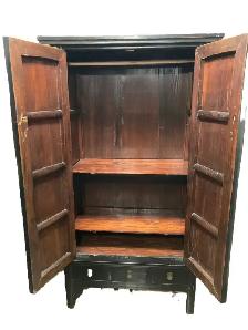 Antique Asian Armoire - Black Lacquer Finish - Hanging Bar - Photo 2
