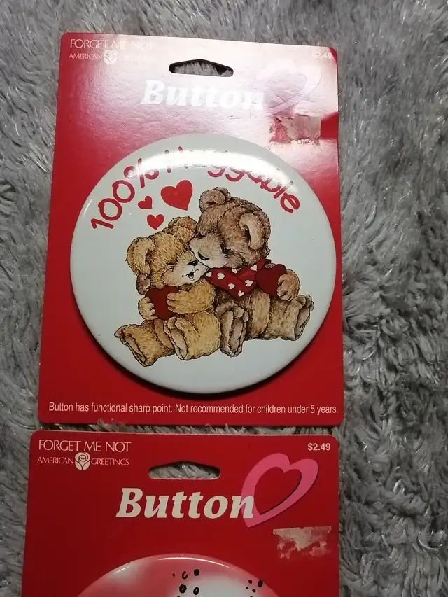 Valentine's Day bear buttons have three for $5